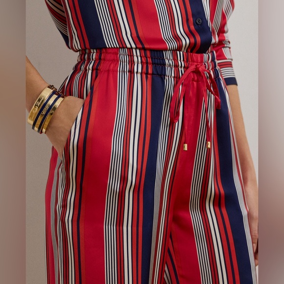 NWT RALPH LAUREN Striped Satin Charmeuse Wide-leg Pants Recycled Polyester Sz XL - Picture 3 of 9